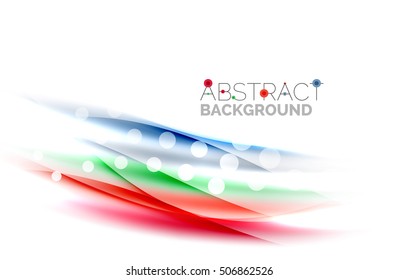 Shiny bright color lines with light effects and circles, wave abstract background