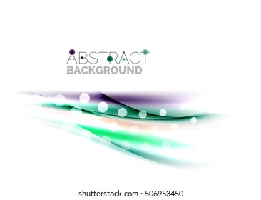 Shiny bright color lines with light effects and circles, wave abstract background