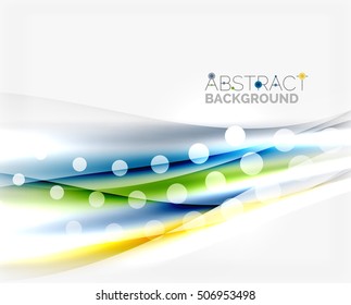 Luminosas líneas de colores brillantes con efectos de luz y círculos, fondo abstracto de ondas