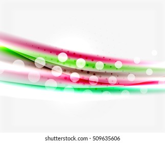 Shiny bright color lines with light effects and circles, wave abstract background
