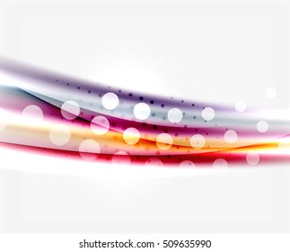Shiny bright color lines with light effects and circles, wave abstract background