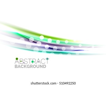 Shiny bright color lines with light effects and circles, wave abstract background