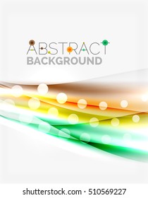 Shiny bright color lines with light effects and circles, wave abstract background
