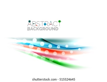 Shiny bright color lines with light effects and circles, wave abstract background