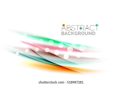 Shiny bright color lines with light effects and circles, wave abstract background
