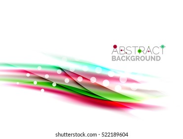 Shiny bright color lines with light effects and circles, wave abstract background