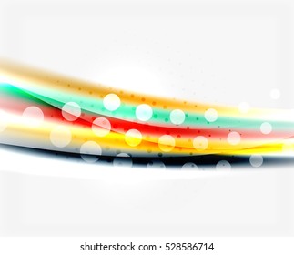 Shiny bright color lines with light effects and circles, wave abstract background