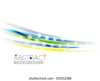 Shiny bright color lines with light effects and circles, wave abstract background