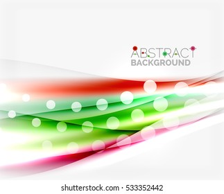 Shiny bright color lines with light effects and circles, wave abstract background