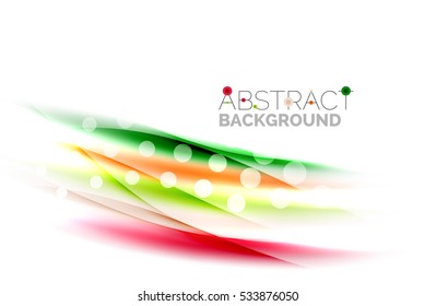 Shiny bright color lines with light effects and circles, wave abstract background