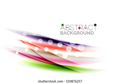 Shiny bright color lines with light effects and circles, wave abstract background