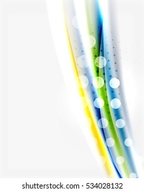 Luminosas líneas de colores brillantes con efectos de luz y círculos, fondo abstracto de ondas