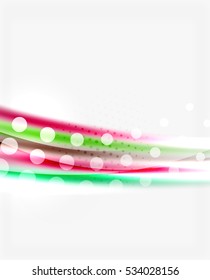 Shiny bright color lines with light effects and circles, wave abstract background