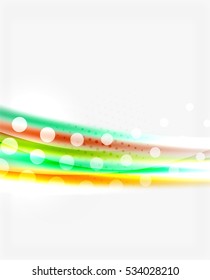 Shiny bright color lines with light effects and circles, wave abstract background