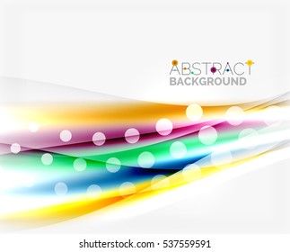 Luminosas líneas de colores brillantes con efectos de luz y círculos, fondo abstracto de ondas