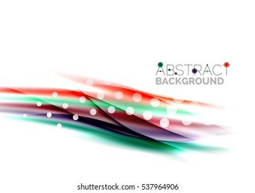 Shiny bright color lines with light effects and circles, wave abstract background