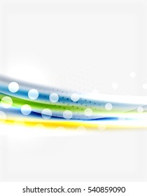 Shiny bright color lines with light effects and circles, wave abstract background