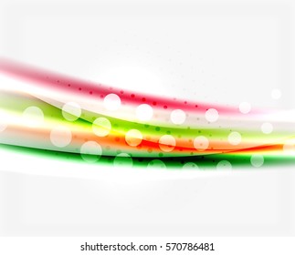 Shiny bright color lines with light effects and circles, wave abstract background