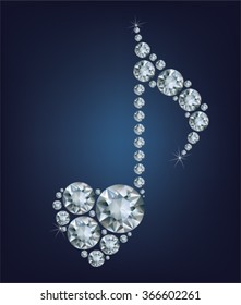 Glänzend hell Diamond Music Note Symbol mit Herz gemacht viele Diamanten