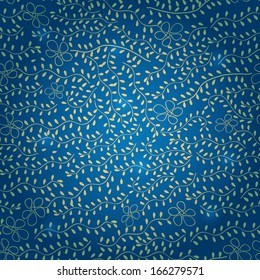 Shiny Bright Green Blue Seamless Pattern with Leaf Branch Silhouette. Vector Illustration