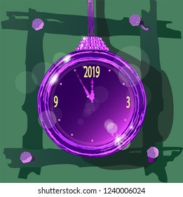 Shiny and bright hand drawn Merry Christmas and Happy New Year  poster with clock.Vector.