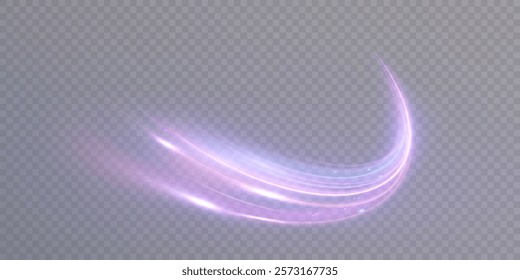 Shiny bright purple glowing curved lines with magic light effect. Curved glow effect for game interface design on transparent background. Vector