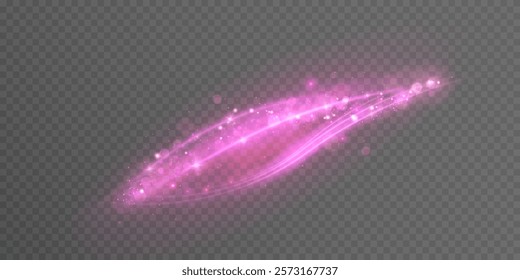 Shiny bright purple glowing curved lines with magic light effect. Curved glow effect for game interface design on transparent background. Vector