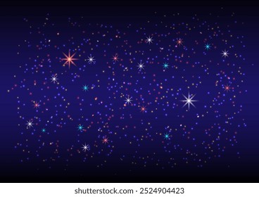 Shiny and bright star on dark blue background. Star night in winter. Galaxy and universe.  