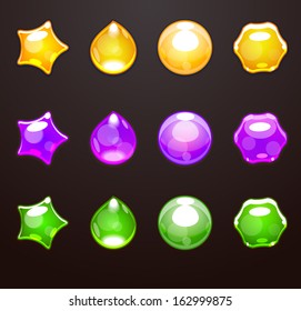 Shiny and bright  star, rounded , hexagon and drop gem set in vector (isolated)