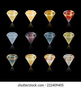 Shiny and bright  star, rounded , hexagon and drop gem set in vector (isolated)