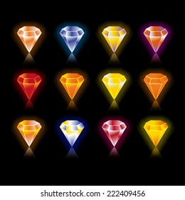 Shiny and bright  star, rounded , hexagon and drop gem set in vector (isolated)