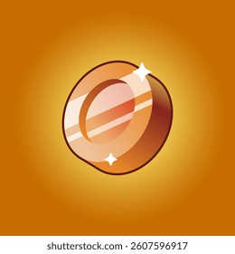  Shiny Bronze Coin – Game Currency, Virtual Money, Reward Icon. Glossy bronze coin with a sparkling effect on a warm golden background. Perfect for game assets, virtual currency.