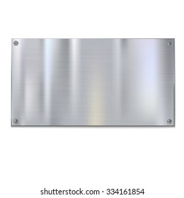 Shiny brushed metal plate with screws. Stainless steel background, vector illustration for you