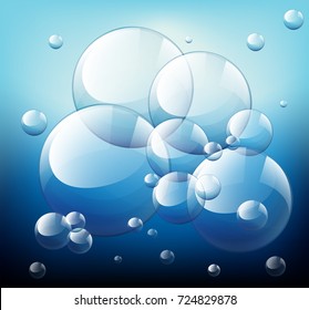 Burbujas brillantes en la ilustración de fondo azul