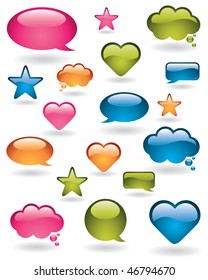 Shiny bubbles, stars and heart shapes in many colors
