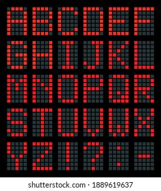 Shiny bulb count square lcd led logo typeface element set bright red color modern art style. Closeup dark neon travel club termin device grid dial table counter indicate typeset collection web design