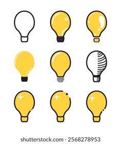 Shiny Bulb Icon Set good for Design Element, Idea Logo, Lamp Icon