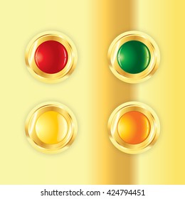 Shiny button with gold metallic elements, vector design for website.
