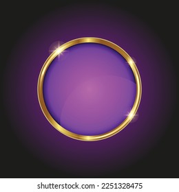 Shiny button purple and gold  glossy,  vector illustration