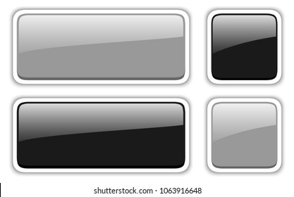 Shiny buttons set, black and grey vector badges.