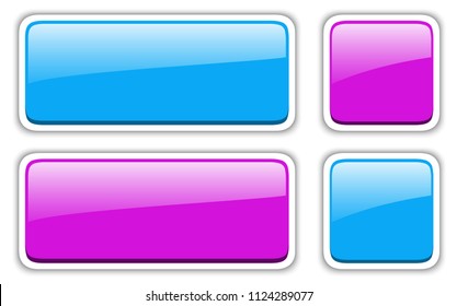 Shiny buttons set, blue and purple vector badges.