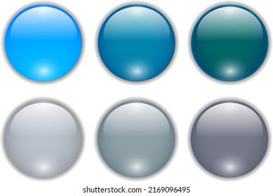 Shiny buttons set, glossy circle icons multicolored collection, 3D vector illustration.