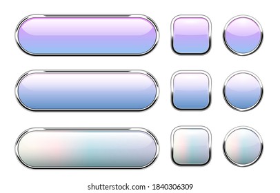 Juego de botones brillantes, iconos aislados brillantes con elementos metálicos cromados perla opalescente, ilustración vectorial.