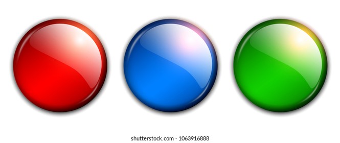 Shiny buttons set, red green blue vector backgrounds.