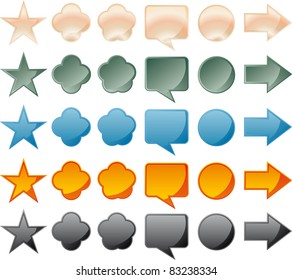 shiny buttons for web in different colors and shapes