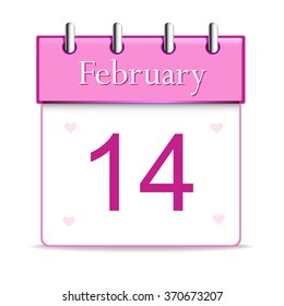 Shiny calendar page showing 14 February for Valentines Day celebration