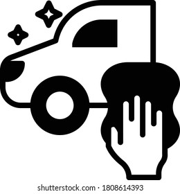 Shiny Car Bonnet with Headlight Concept, Clean and Disinfected Vehicle Symbol, Car cleaning and sanitizing Service Vector Glyph Icon Design, Carwash and Detail Center equipment on white background, 