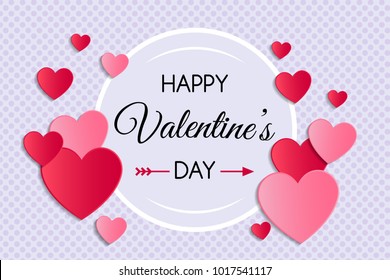 Shiny card with paper cut hearts for Valentine's Day. Vector.