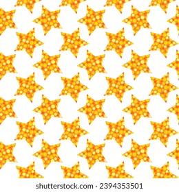 Luminoso patrón sin fisuras con texturas brillantes doradas estrellas de fondo blanco. Patrón de estrellas doradas