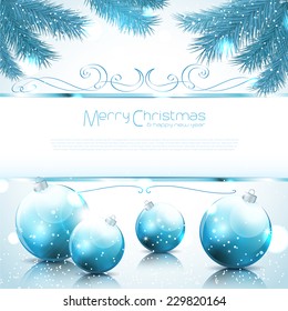 Shiny Christmas background with balls and needles - vector